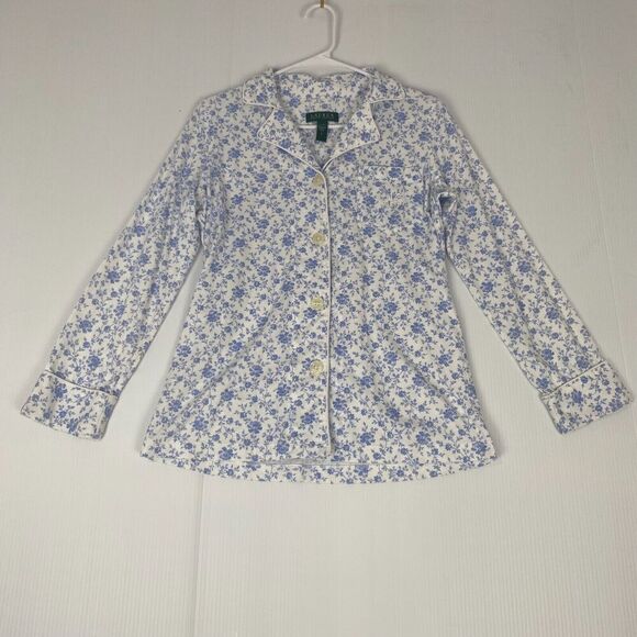Lauren Ralph Lauren Women's COTTON Blue White Floral PJ Sleep Night Shirt Size S - Picture 12 of 13
